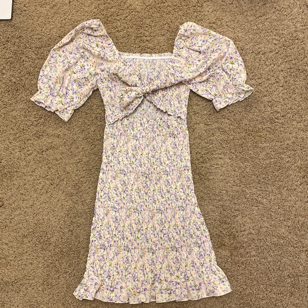 Floral Tie Front Cutout Ruffle Hem Dress